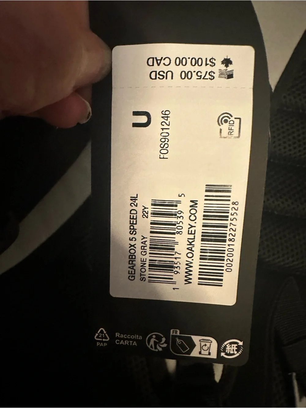 Oakley Men’s Light Gray and Black Logo Backpack